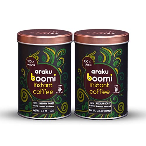 Boomi Premium Single Origin Instant Coffee Powder - Medium Roast, 100% Arabica, Mold &amp; Mycotoxin Free, Low Acid - 3.5oz Tin (2 Pack)