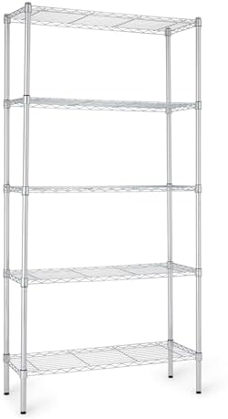 Amazon Basics 5-Shelf Adjustable Heavy Duty Steel Wire Rack Storage Shelving Organizer for Kitchen, Garage, 36&#34; L x 14&#34; W x 72&#34; H, Chrome