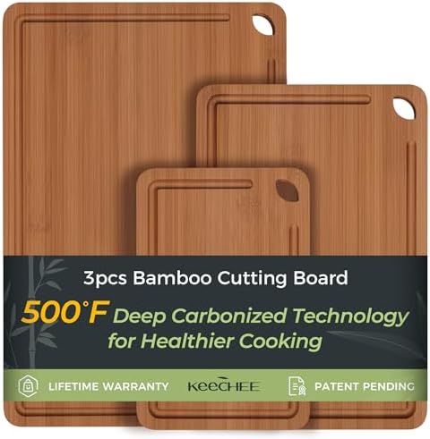 Keechee Bamboo Cutting Board, Durable Wood Cutting Boards for Kitchen with Deep Juice Grooves &amp; Built-in Handles, Ideal Charcuterie &amp; Chopping for Meat, Vegetables and Fruits Ideal Kitchen Gif