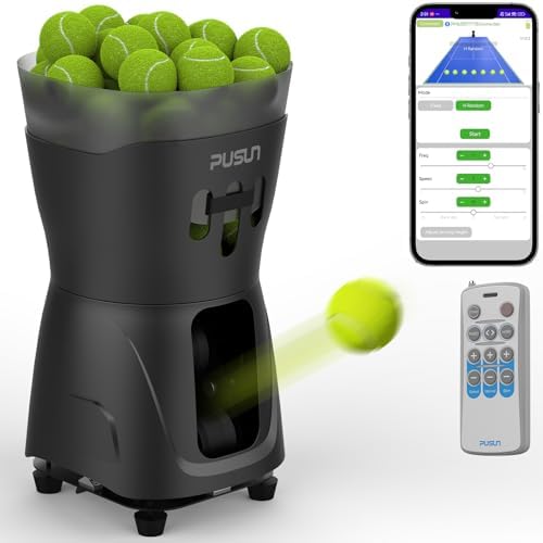 PUSUN PT-MINIPro Portable Tennis Ball Machine - Lightweight Indoor Tennis Server with APP Control, 65-Ball Capacity &amp; Teaching System, Smart Tennis Trainer for Schools (3-5H Battery)