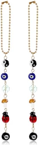 2 Evil Eye Cars Hanging Ornament, Good Luck Car Decor Charm for Rear View Mirror Accessories, Cute Boho Cars Decor Accessories Evil Eye Charm, Yin Yang Four Leaf Clover 8 Balls Car Accessory