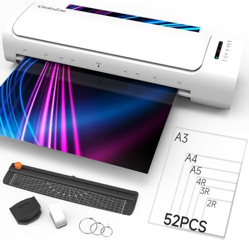 Laminator Machine 13 Inch, 60s Quick Warm-Up Never Jam Laminating Machine with 52 Laminating Sheets, 9 in 1 A3 Thermal Machine Hot &amp; Cold with Paper Trimmer Corner Rounder for Office School Home U