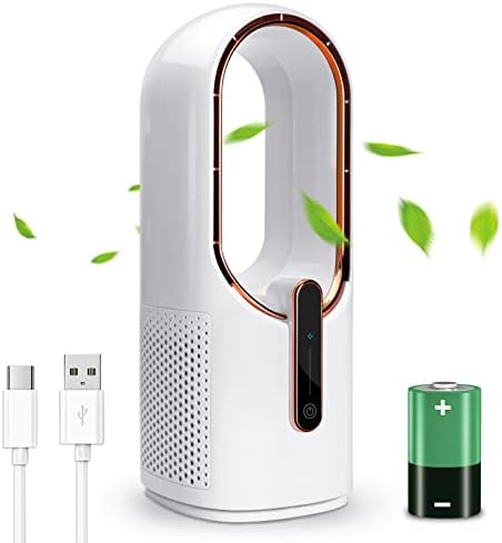 SISMEL desktop fan, small silent bladeless fan 11.8-inch USB desktop fan, portable rechargeable battery powered fan, with touch control for 3 cooling speeds, personal desktop fan suitable for bedrooms