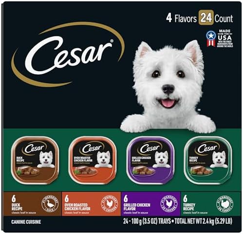 Cesar Wet Dog Food Classic Loaf in Sauce Poultry Variety Pack, 3.5 oz. Easy Peel Trays (24 Count, Pack of 1)