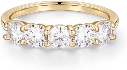 5 Stone Moissanite Rings for Women, 3.75MM D Color VVS1 Clarity Lab Created Moissanite Anniversary Rings 14K White Gold Filled S925 Sterling Silver 5 Stone Wedding Bands for Women Jewelry