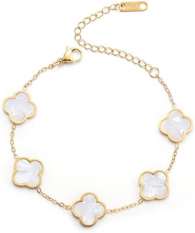 AIPPK 18K Gold Plated Clover Lucky Bracelet for Women White\/Black\/Red\/Green Flower Four Leaf Link Bracelets Trendy Jewelry Gifts for Women