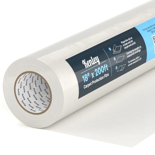 Kenley Carpet Protection Film - Self Adhesive Plastic Carpet Protector Film - Heavy Duty Shield Covering for Stairs Floor Runner Surface - Puncture &amp; Water Resistant Sticky Protection Roll (18&#34