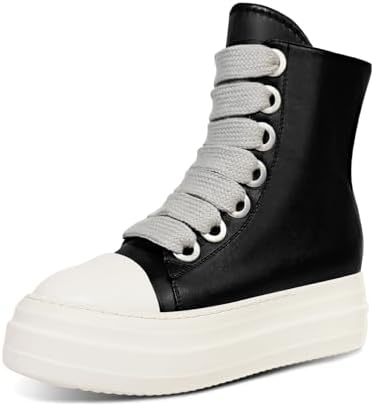 IMPREMEY Women's High Top Sports Shoes with Strap PU Leather Shoes, Thick Sole and Zipper Strap, Fashionable Walking Shoes