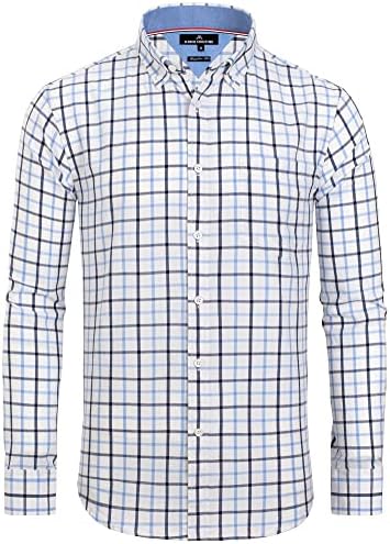 Alimens &amp; Gentle Men&#39;s Plaid Button Down Shirts Cotton Long Sleeve Dress Shirts Regular Fit Gingham Shirts
