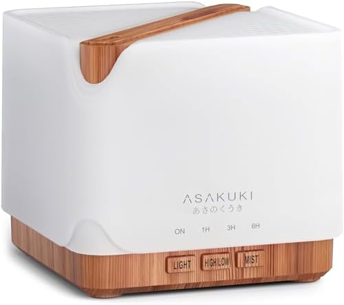 ASAKUKI 700ml premium essential oil diffuser, 5-in-1 ultrasonic aromatherapy essential oil evaporator humidifier, timer and automatic shut-off safety switch, 7 LED light colors