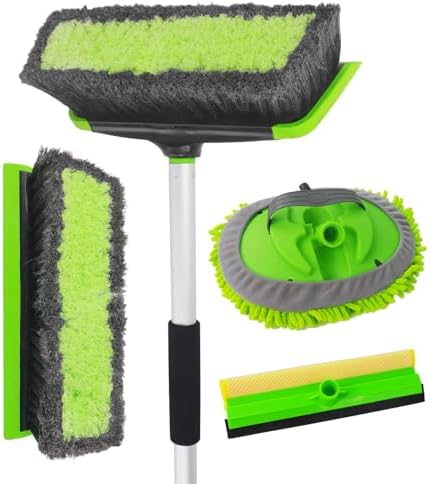 NIKCOSMK 62&#39;&#39; Car Wash Brush with Long Handle, Car Wash Kit, Chenille Microfiber Car Wash Mop Mitt, Window Squeegee, Car Brushes for Washing Exterior, Car Cleaning Brush Kit Supplies for Truck