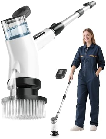 Premium Electric Spin Scrubber, IPX7 Waterproof with Foam Spray, Heavy-Duty Shower &amp; Bathtub Brush for Bathroom, 300\/380 RPM High-Torque, Long Stainless Steel Handle, LCD Display &amp; Remote by 