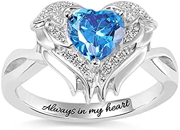 Custom Angel Wings Promise Rings 925 Sterling Silver &#34;Forever&amp;Always&#34; Personalized Birthstone Rings Wedding Engagement Bands Valentine Day Birthday Gifts For Women Mom Her Mother Grandmom 