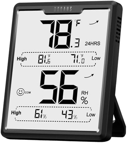 DOQAUS Upgrades Digital Humidity Meter Indoor Temperature Gauge, Humidity Meter with Large LCD Display Screen, Temperature and Humidity Meter with Maximum and Minimum Records, Black