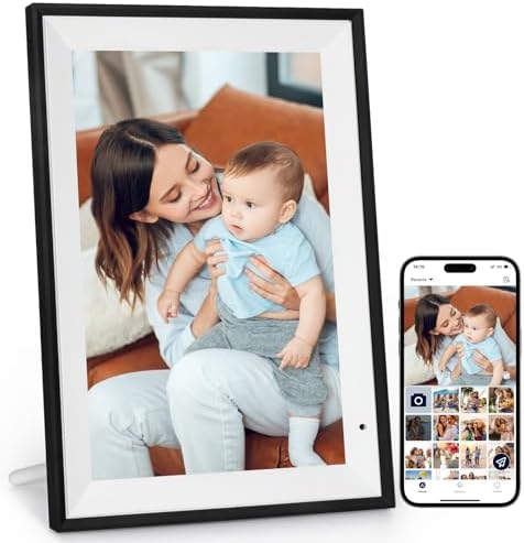AEEZO Digital Picture Frame,10.1 Inch Digital Photo Frame with 1280 * 800 IPS Touch Screen HD Disply,Built-in 32GB Storage,Wall-Mounted, WiFi Digital Frame Share Photos\/Videos via AiMOR App - White