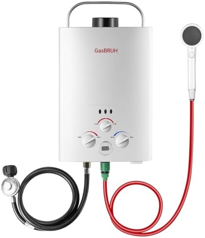 GasBRUH Tankless Water Heater Outdoor, 1.58 GPM, 6L Portable Propane Camping Water Heater with Overheating Protection for Indoor,RV,Camping