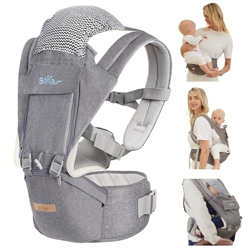 Bear Baby Carrier, 6-in-1 Baby Carrier Newborn to Toddler with Hip Seat (Ergonomic M Position) for 3-36 Month\/ 7-44lbs Baby, Adjustable Size for Enhanced Lumbar Support, Perfect for On-The-go