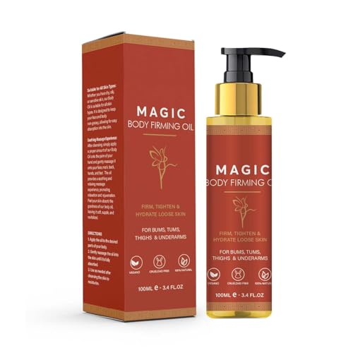 Magic Body Firming Oil \u2013 Full Body Use, Hydrating and Firming Skin Oil for Arms, Chest, and Thighs \u2013 with Vitamin E, Rosehip, and Almond Oils
