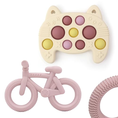 Baby Teething Chew High Chair Toys - Baby Teething Toys Silicone Teethers, Baby Table Toys, Food Grade Silicon for 6 12 18 Months (Pink)