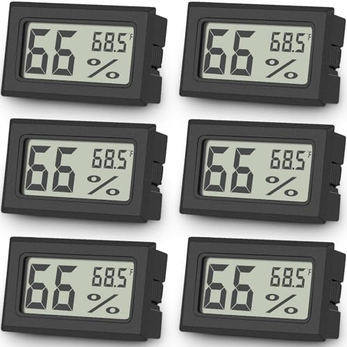 Vaikby 6-Pack Mini Digital Thermometer Hygrometer, Indoor Humidity Monitor, Temperature Humidity Gauge Meter with Fahrenheit (℉) for Humidors, Greenhouse, Garden, Cellar, Closet, Fridge