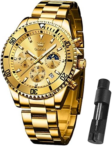 OLEVS Men Watch,Big Dial Watches for Men Stainless Steel Watch with Day Waterproof Analog Quartz Watches for Man Classic Business Wristwatch Luxury Luminous Round for Men Rotatable Bezel Watch