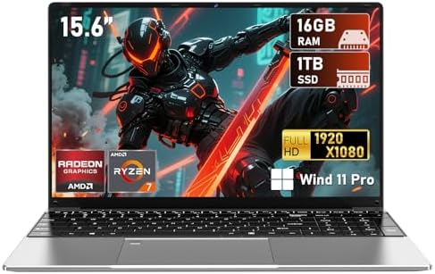 CHIFUYOU 2025 Laptop with R7 5700U (8C\/16T, Up to 4.3GHz) Gaming Laptop, 16GB RAM, 1TB SSD, 15.6&#34; FHD Display, Radeon RX Vega 8 Graphics, 5-Hour Battery, Backlit KB, USB3.2, Type-C, FP Unlock