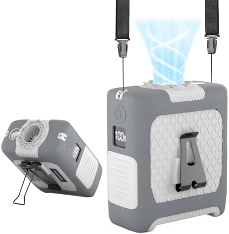 Portable Fan Wearable Personal Fan with 5 Speed Max 55 Working Hours Low Noise Portable Neck Fans Cooling Waist Fans for Camping Traveling LED Power Display 10000mAh Rechargeable (White and Gray)