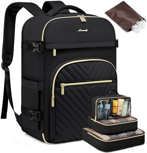 LOVEVOOK Large Travel Backpack for Women, TSA Carry on Backpack for Airplanes, 40L Personal Item Travel Bag fits 17&#34; Laptop, Waterproof Carry on Bag Flight Approved with 4 Packing Cubes, Black