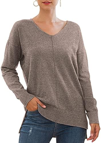 Jouica Women&#39;s Casual Lightweight V Neck Batwing Sleeve Knit Top Loose Pullover Sweater