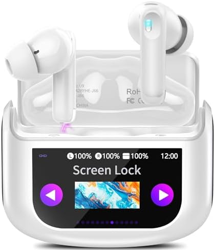 Wireless Earbuds, Bluetooth 5.4 Headphones Multi-Function Touch Screen Ear Buds with 5 EQ Modes, 48H in-Ear Earbud Bass Stereo with ANC Noise Cancelling, IPX7 Bluetooth Earbuds for Android\/iOS, White