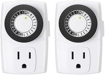 BN-LINK BND-60\/U47 Indoor Mini 24-Hour Mechanical Outlet Timer, 3-Prong, 2-Pack