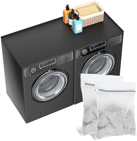 Dionikos 54&#34; x 27.5&#34; Silicone Washer Dryer Countertop Mat with 2 Laundry Bags \u2013 Non-Slip, Waterproof, Dustproof Cover for Laundry Room Organization &amp; Surface Protection (Black, Extra 