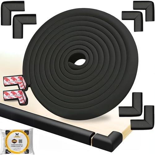 Table Edge Protector for Baby Proofing (18ft Edge+8 Corners) Baby Proof Corners and Edges Guard, Soft NBR Rubber Foam 3M Adhesive, Furniture Corner &amp; Edge Safety Bumpers for Table &amp; Fireplace-