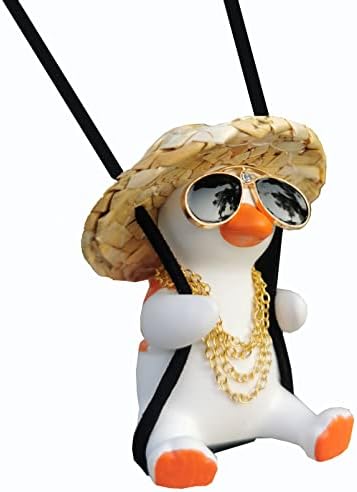 Qiwen Funny Swinging Duck Car Mirror Hanging Ornament - Cool Automotive Rearview Mirror Accessories for Men Women Teens, Cute Truck Car Pendant Charm Decor (Cool A)