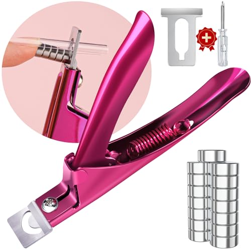 Violet Red Premium Adjustable Nail Clippers with Magnets Sizers for Acrylic Nails, Stainless Steel Nail Cutter Trimmer for Artificial Fake False Tips Manicure Sharp Blade Clip Tool for Salon Beauty