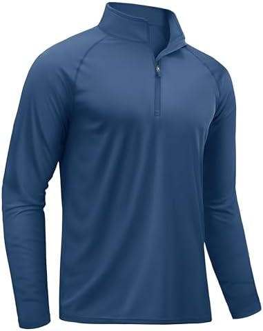 TACVASEN Men&#39;s Long Sleeve Athletic Shirts 1\/4 Pullover Zip Sun Protection Rash Guard UPF 50+ Outdoor Running T-Shirts