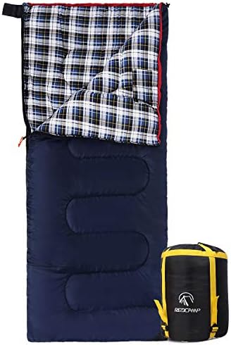 REDCAMP Cotton Flannel Sleeping Bag for Camping Backpacking, Adults Cold Weather Envelope Sleeping Bags with 2\/3\/4\/6lbs Filling