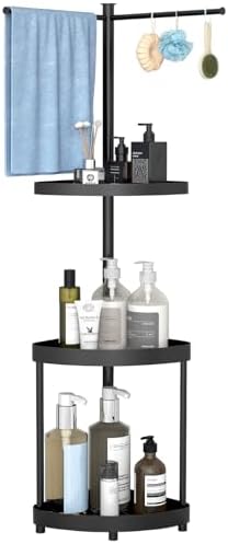 Standing Shower Caddy Corner, 4-Tier Stainless Steel Bathroom Caddy for Inside Shower, Rustproof Metal Corner Shelf for Bathtub Storage, Bathroom Space-Saving Design (Black)