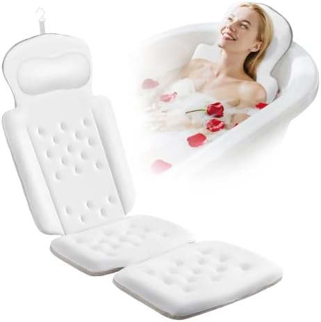 Full body bath pillow, luxurious bath pad with 192 suction cups, bathtub pillow for head and neck support, white with laundry bag, 129.54 cm x 40.64 cm