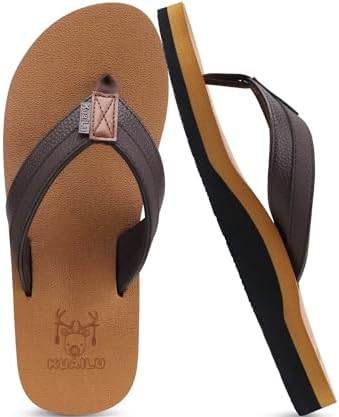 KuaiLu Men&#39;s Yoga Mat Leather Flip Flops with Arch Support Comfortable Cushion Walking Thong Sandals Slip On Indoor Outdoor