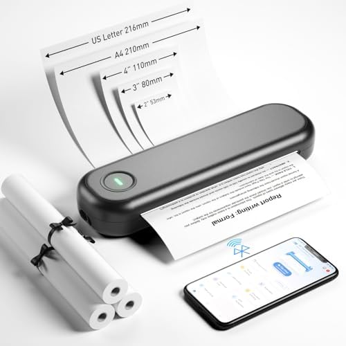 Bisofice A4 Portable Thermal Printer Wireless&amp;USB Connect with Mobile Computer 50mm\/56mm\/77mm\/107mm\/210mm\/216mm(2in\/3in\/4in\/8in\/8.5in) US Letter A5 Paper Size for Office School