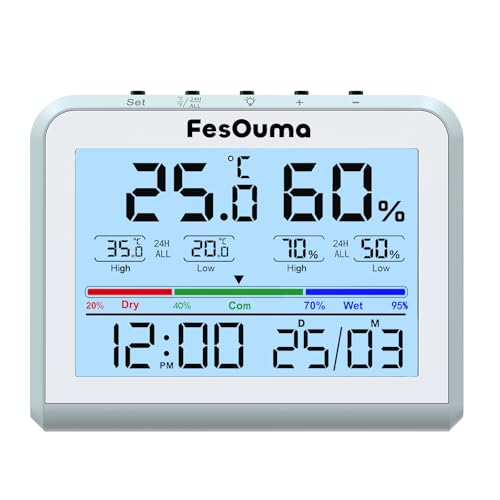FesOuma digital indoor hygrometer indoor hygrometer thermometer backlight humidity monitoring indoor thermometer with clock