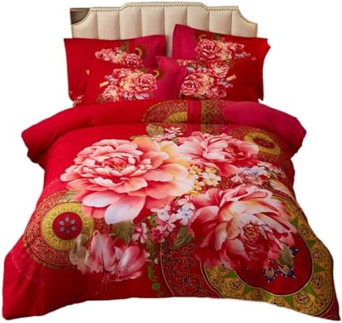 JUxiangW9 New Chinese Ethnic Style Cotton Thickened Woolen 4Piece Quilt Cover Set Four Piece Set. 8m Bed Double Pure Cotton Comfort Cover Set, Bedding Set. 0