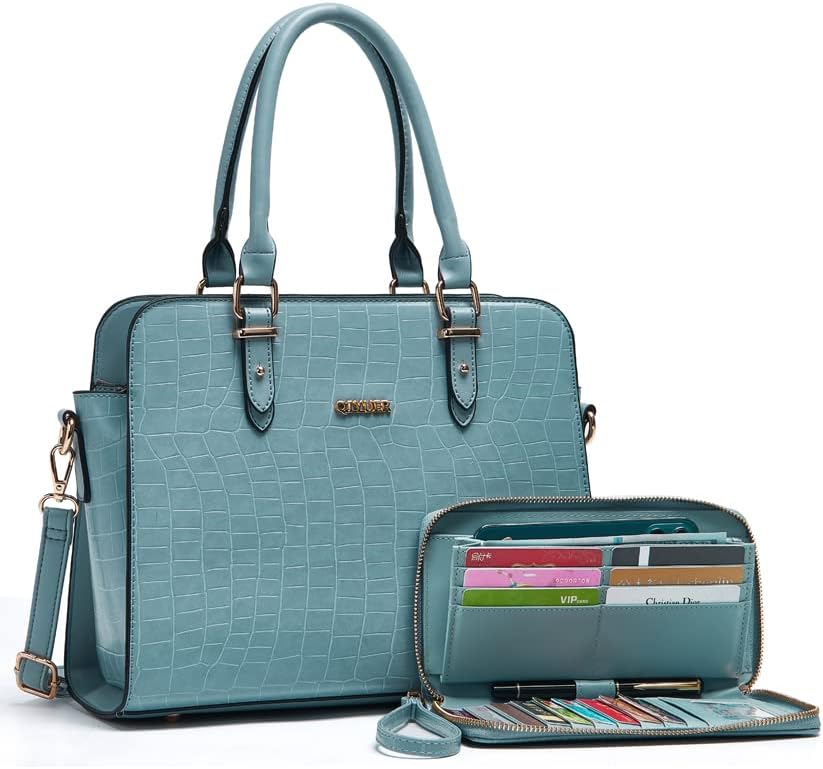 Qiyuer Satchel Purses For Women Top Handle Bag Purse And Wallet Set Work Tote Bags 2pcs