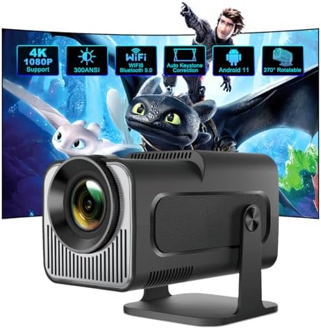 ENUOSUMA Mini Projector with WIFI 6 and Bluetooth 5, HY320 Full HD 4K Support, Portable Projector Android 11, 300ANSI Auto Keystone Correction 130&#34; Screen, 270° Rotatable Projector for Phone\/Lapt