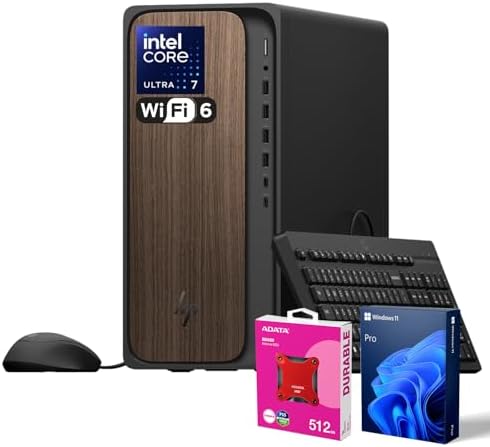 HP 2025 OmniDesk M03 Premium Business Next Gen AI PC Desktop, Intel Core Ultra 7 265, 64GB DDR5 RAM, 2TB SSD, Windows 11 Pro, USB-C, Wi-Fi 6, Wired KB &amp; Mouse, Bundle with ADATA 512GB External SSD
