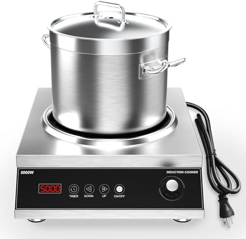 VBGK Commercial Induction Cooktop 5000W Professional Cooktop 220V Hot Plate with LCD Touch Knob control 4 Hours Timer,16 Power Levels,Auto-Shut-Off,Induction Stove Top with Plug