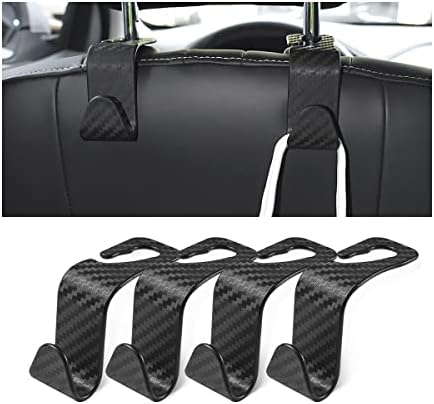 Hanemia Car Back Seat Headrest Hooks, 4 Pack Carbon Fiber Stylish Back Seat Hanger for Car Handbag Clothes Coats Grocery Bags, Car Interior Accessories (Carbon Fibre\/Black)
