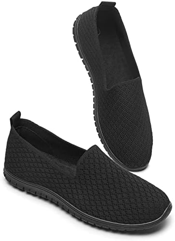 BABUDOG Women&#39;s Mesh Flats Shoes Breathable Slip on Shoes Casual Black and White Flats Comfortable Walking Shoes