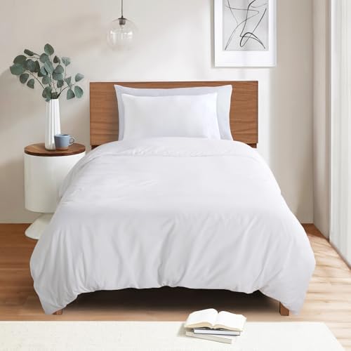 Mejoroom White Single Bed Duvet Set - Soft and Breathable Twin Bedding with Zipper Closure, Piece, Piece Duvet Cover (68x90) and Pillowcase (0x6)
